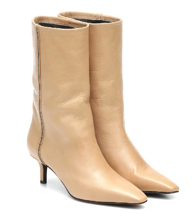 Brunello Cucinelli Leather Ankle Boots In Beige