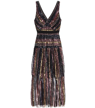 Self-portrait Sequin Embroidered Midi Dress In Black,pink,gold