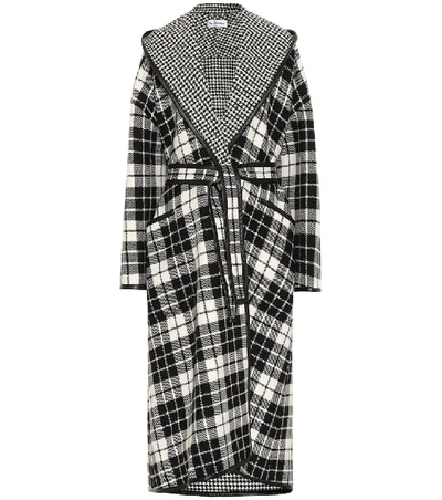 Balenciaga Oversized Hooded Checked Wool And Cashmere-blend Coat In Black/white