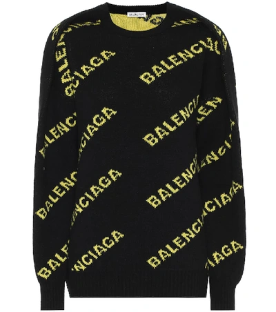 Balenciaga Logo-jacquard Wool-blend Jumper In Black