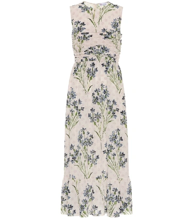 Red Valentino Pleated Cornflower-print Silk-crepe Dress In Yellow Cream