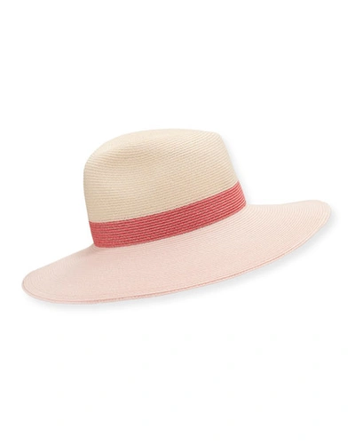 Eugenia Kim Emmanuelle Colorblock Wide Brim Fedora Hat In Ivory/pink/blush