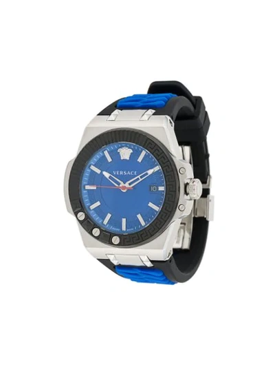 Versace Men's 45mm Medusa/greek Key Rubber Chain Watch In Blue/ Black