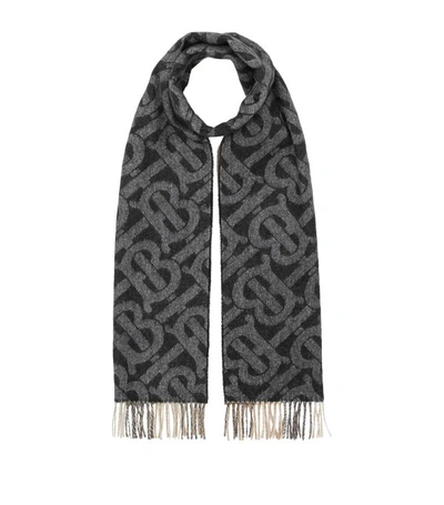 Burberry Reversible Check And Monogram Cashmere Scarf In Grey