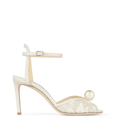 Jimmy Choo Sacora 85 Lace Leather Sandals In Neutral