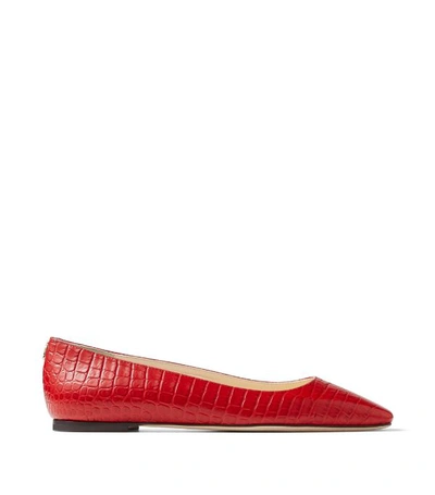 Jimmy Choo Love Flat Crocodile-effect Leather Ballet Flats In Red