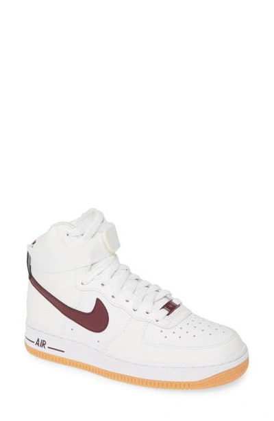 Nike Air Force 1 High Top Sneaker In White/ Maroon