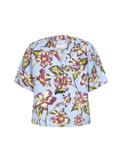 Prada Hibiscus Pattern Bowling Shirt In Blue