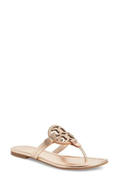 Tory Burch Miller Medallion Metallic Leather Flat Slide Sandal In Rose Gold