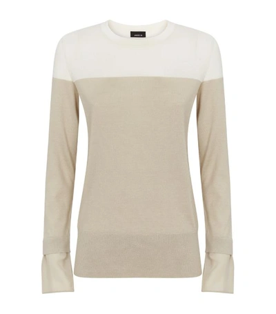 Akris Colorblocked Cashmere-silk Chiffon-cuff Sweater In Beige
