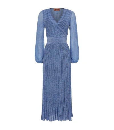 Missoni Wrap-effect Metallic Crochet-knit Midi Dress In Blue