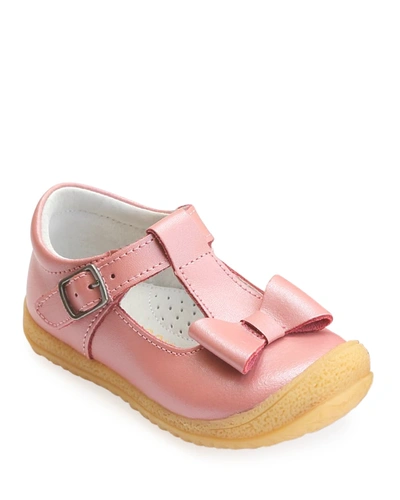 L'amour Shoes Girl's Emma Bow T-strap Mary Jane, Baby/toddler/kids In Pink