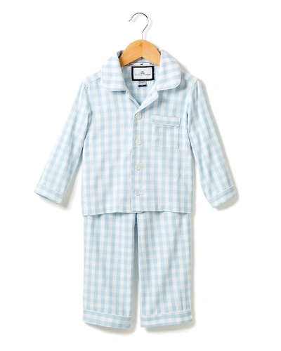 Petite Plume Kids' Gingham Two-piece Pajamas In Blue Gingham