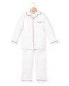Petite Plume Kids' Solid Pajama Set W/ Contrast Piping In White Red Piping