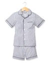 Petite Plume Kid's French Ticking Striped Pajama Set W/ Contrast Piping In Navy Stripes