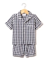Petite Plume Kid's Gingham Twill Pajama Set W/ Contrast Piping In Navy Gingham