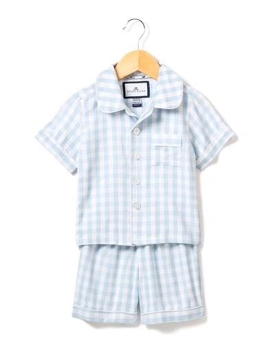 Petite Plume Unisex Classic Sleep Shorts Set - Baby, Little Kid, Big Kid In Light Blue Gingham