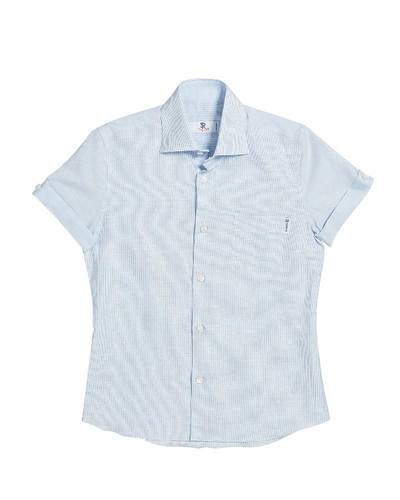 Stefano Ricci Kids' Striped Short-sleeve Shirt In Light Blue
