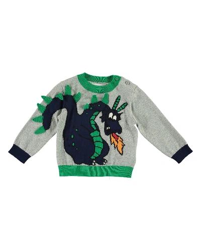 Stella Mccartney Kids' Boy's Dragon Knit Sweater In Gray