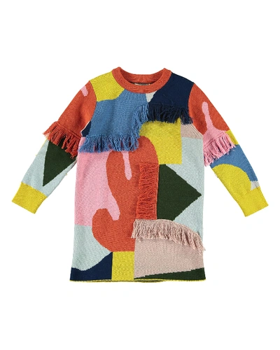 Stella Mccartney Kids' Girl's Colorblock Fringe Sweater Dress In Multi