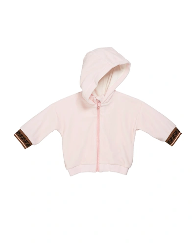 Fendi Kids' Girl's Zip-up Hooded Jacket W/ Ff Cuffs In Pink