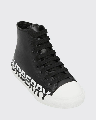 Burberry Larkhall Leather High-top Sneaker, Toddler/youth Sizes 10t-4y In Black