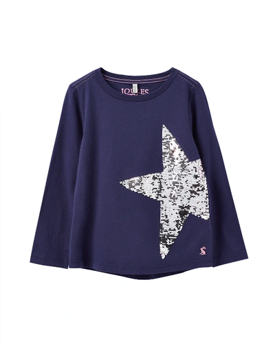 Joules Kids' Ava Flip-sequin Star Tee In Blue