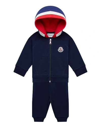 Moncler Boy's Molleton Hooded Jacket W/ Sweatpants In Navy