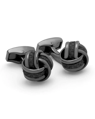 Tateossian Men's Gunmetal Carbon Fiber Knot Cufflinks In Black