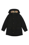 BURBERRY ROWAN HOODED COAT WITH DETACHABLE ICON STRIPE DOWN PUFFER LINER,8017788