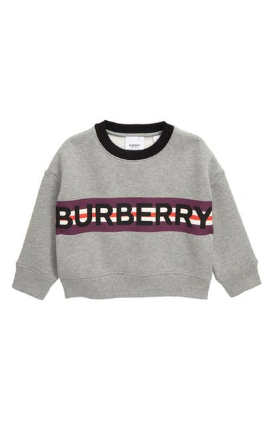 Burberry Kids' Boy's Marlon Logo Stripe Sweatshirt In Grey