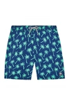 Tom & Teddy Boys' Palm Tree Swim Trunks - Little Kid, Big Kid In Navy/ Spring Green
