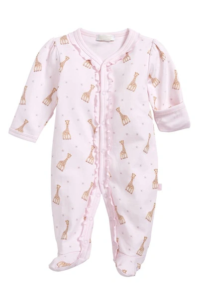 Kissy Kissy Baby Girl's Giraffe Print Ruffled Pima Cotton Footie In Pink