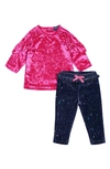 ANDY & EVAN CRUSHED VELVET TOP & PRINT LEGGINGS SET,F19AGST25266