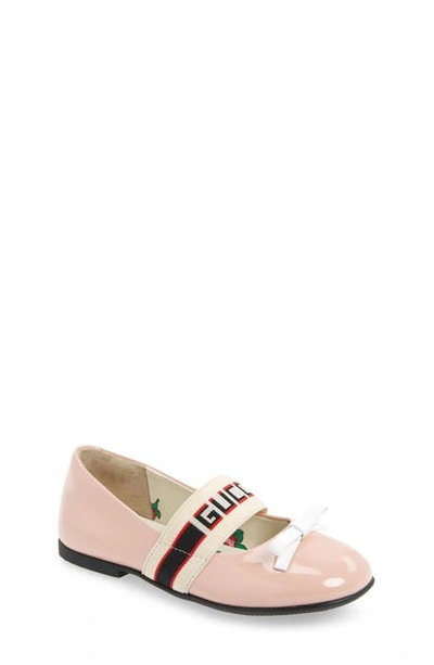 Gucci Kids' Mimi Logo Strap Mary Jane In Pink/ White