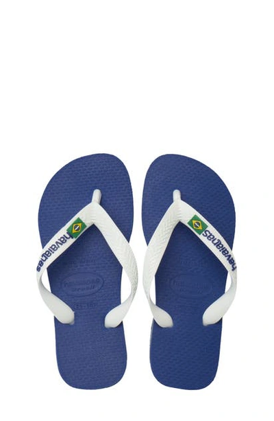 Havaianas Kids Brazil Logo Flip Flops Women's Shoes In Marine Blue