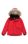 Canada Goose Kids' 'logan' Down Parka With Genuine Coyote Fur Trim In Red