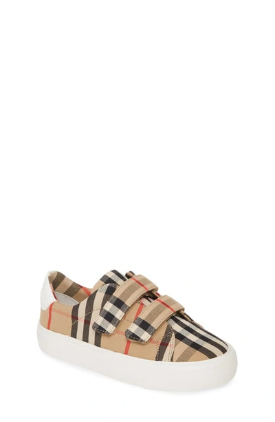 Burberry Kids' Vintage Check Touch-strap Sneakers In Beige