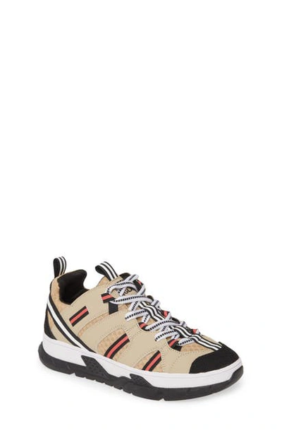 Burberry Icon Stripe Low-top Chunky Sneakers, Toddler/kids In Beige