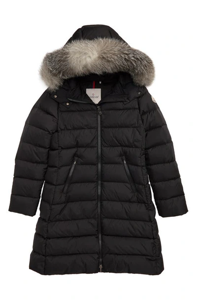 Moncler Girls' Abelle Fur-trim Down Puffer Coat - Big Kid In Black