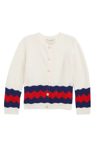 Gucci Babies' Stripe Wool Cardigan In White/ Cobalt/ Red