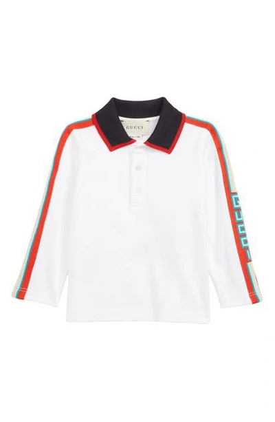 Gucci Babies' Long Sleeve Stripe Cotton Pique Polo Shirt In Opt.white/ Multicolor