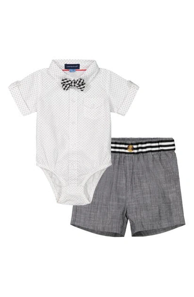 Andy & Evan Babies' Bodysuit, Shorts & Bow Tie Set In White