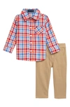 ANDY & EVAN INFANT BOY'S ANDY & EVEN BUTTON-UP PLAID SHIRT & KHAKI PANTS,F19ST26559A