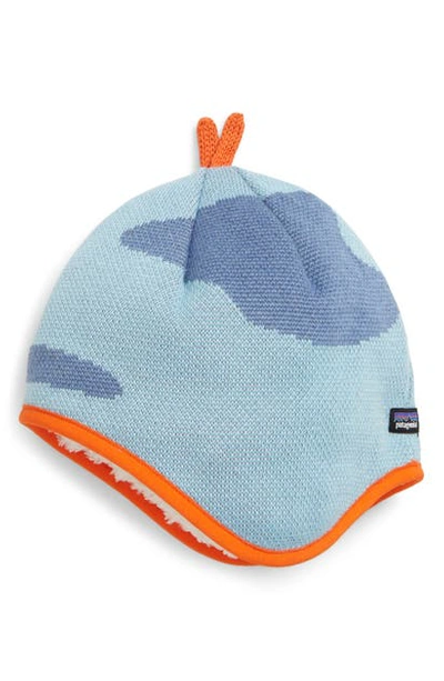 Patagonia Babies' Reversible Beanie In Polar Bears Play Big Sky Blue