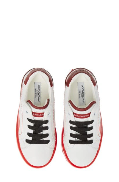 Dolce & Gabbana Kids' Portofino Melt Dipped Sole Low Top Sneaker In White/ Red