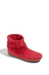 Minnetonka Toddler Girls Double Fringe Side Zip Boot In Hot Pink