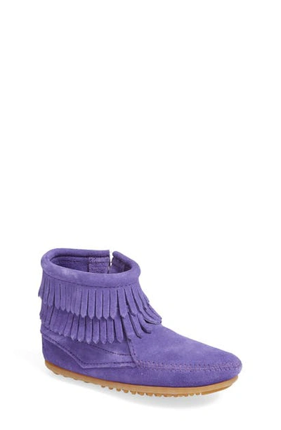 Minnetonka Toddler Girls Double Fringe Side Zip Boot In Purple