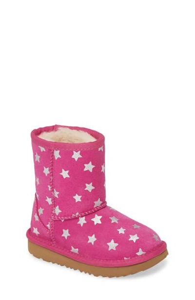 Ugg Girl's  Classic Short Ii Water Resistant Stars Boot In Fuchsia