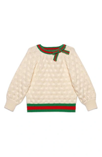 Gucci Kids' Web Trim Wool Sweater In Ivory/ Multicolor